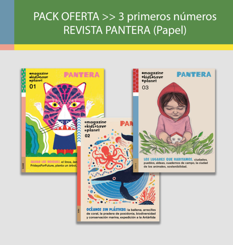 Pack oferta primeros tres números de la revista infantil sobre medioambiente.